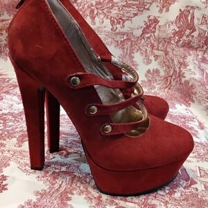 Charlotte Russe Red Suede Platform Mary Jane Heels